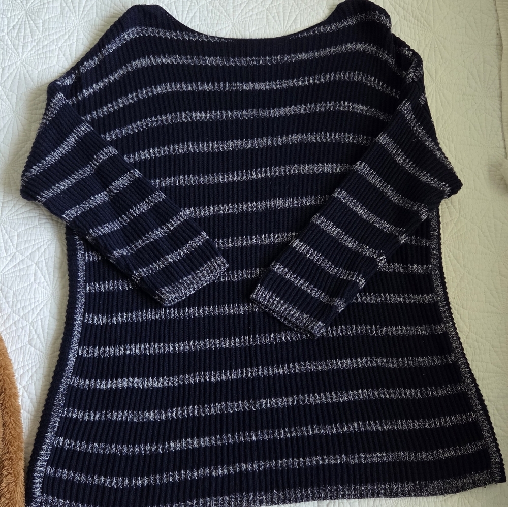 Coldwater Creek Navy and Gray Striped Sweater/Tunic Size 1X 18